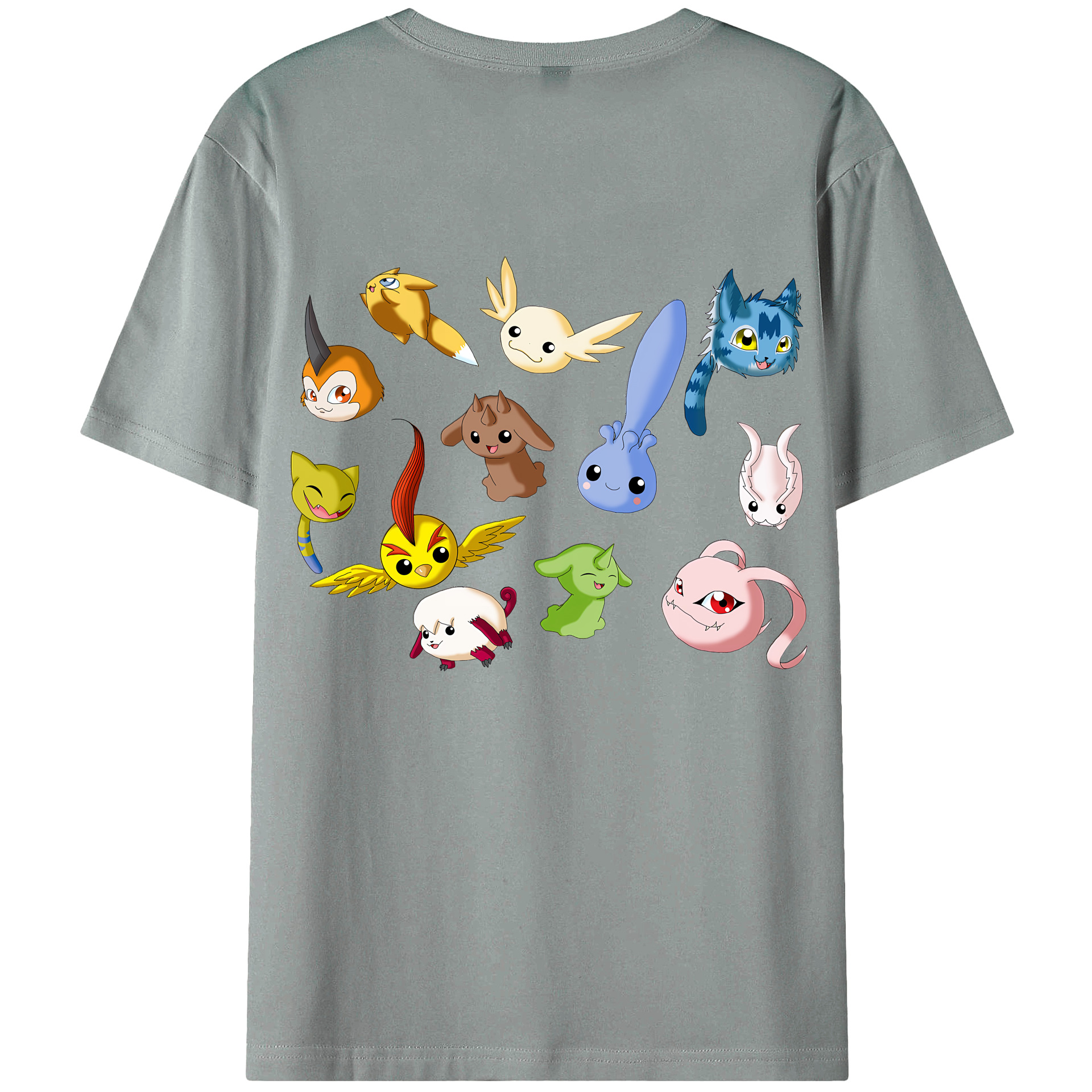 （画像用） Digimon デジタルモンスター/デジモン 綿100％ メンズ半袖Tシャツ（バックプリント） 通気性